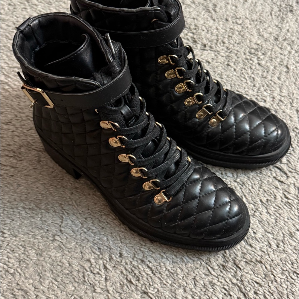 F21 Quilted Black Ankle Boots